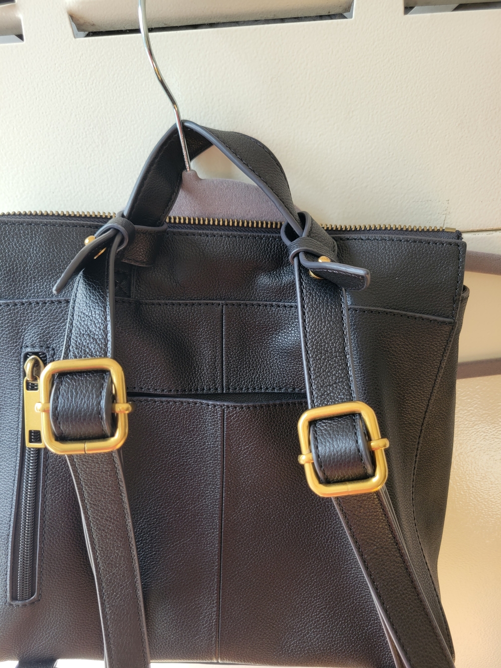 Fossil Black Leather Backpack with Gold Accent - Picture 4 of 7